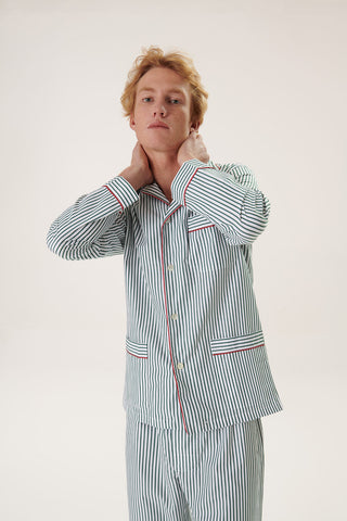 Cotton Pajama Set - Striped - Forest Green