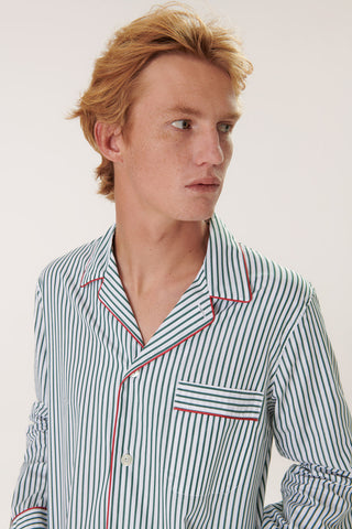 Cotton Pajama Set - Striped - Forest Green