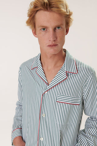 Cotton Pajama Set - Striped - Forest Green