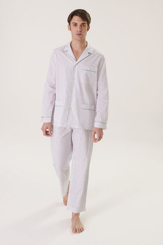 Cotton Pajama Set - Pinstriped - Cherry Red