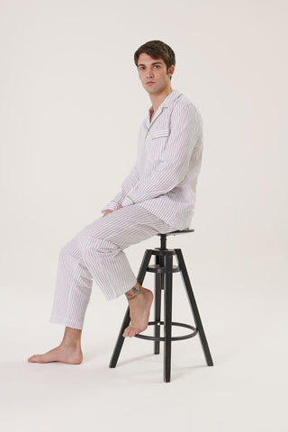 Cotton Pajama Set - Pinstriped - Cherry Red