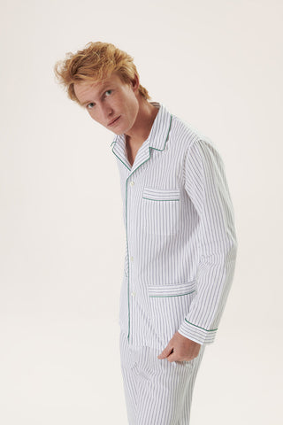 Cotton Pajama Set - Pinstriped - Ink Blue