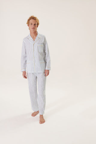 Cotton Pajama Set - Striped - Ink Blue and Forest Green