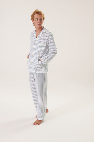 Cotton Pajama Set - Striped - Ink Blue and Forest Green