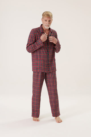 Premium Cotton Flannel Pajama Set - Plaid - Red Royal Stewart