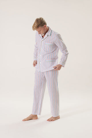 Cotton Pajama Set - Striped - Ink Blue and Cherry Red