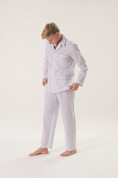 Cotton Pajama Set - Striped - Ink Blue and Cherry Red