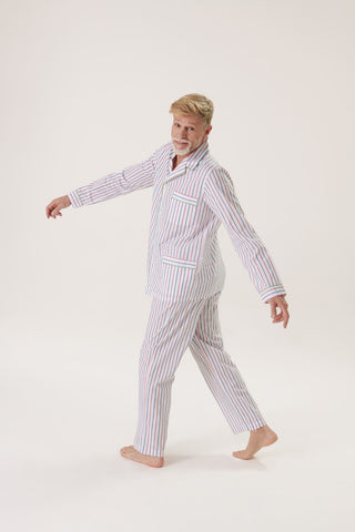 Cotton Pajama Set - Striped - Ink Blue and Cherry Red