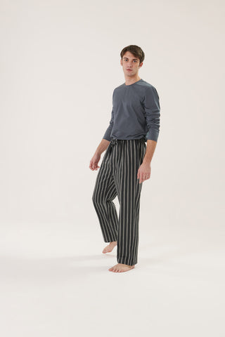 Premium Cotton Flannel Lounge Pants - Striped - Denim Gray