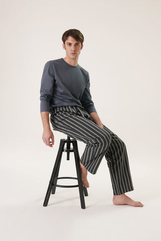 Premium Cotton Flannel Lounge Pants - Striped - Denim Gray