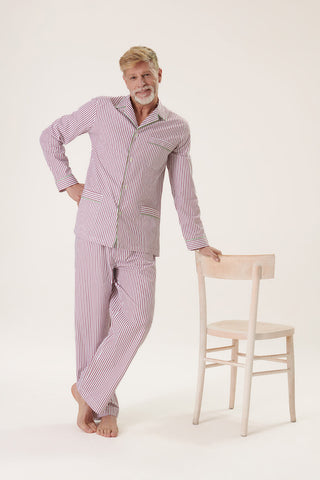 Cotton Pajama Set - Striped - Cherry Red