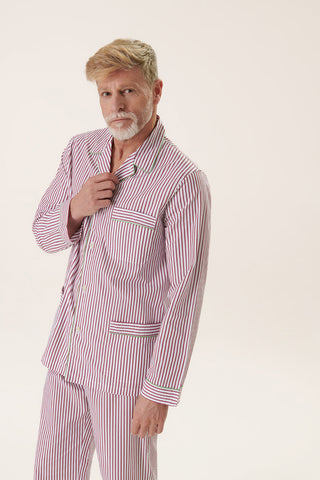 Cotton Pajama Set - Striped - Cherry Red