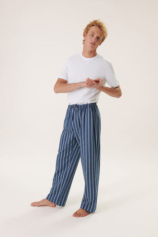 Premium Cotton Flannel Lounge Pants - Striped - Denim Gray