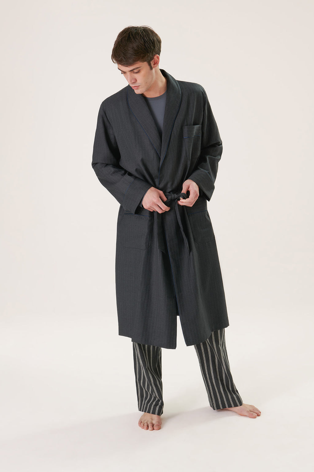 Pinstriped Merino Wool Robe – Schostal Originals