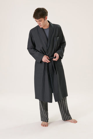 Pinstriped Merino Wool Robe