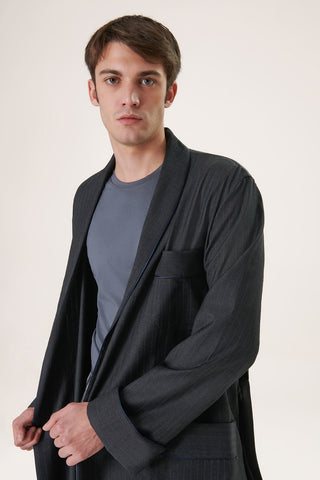 Pinstriped Merino Wool Robe