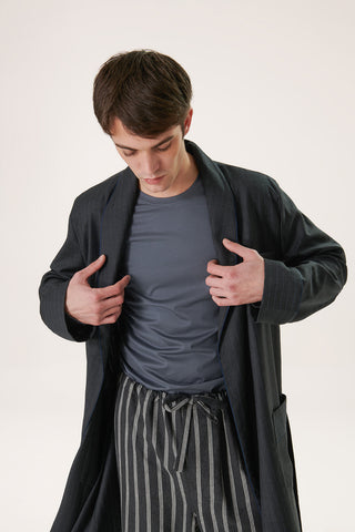 Pinstriped Merino Wool Robe