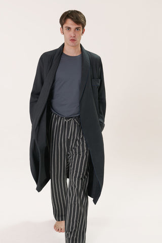 Pinstriped Merino Wool Robe