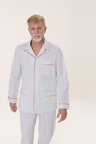 Cotton Pajama Set - Pinstriped - Forest Green