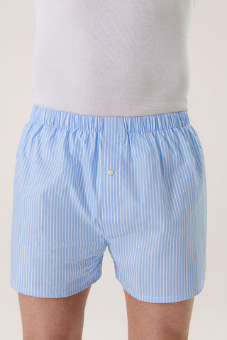 Cotton Boxers - Striped - Sky