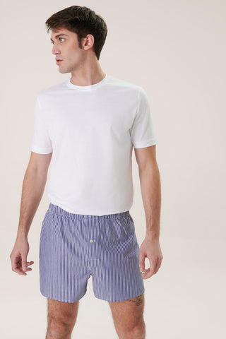 Cotton Boxers - Striped - Ink Blue