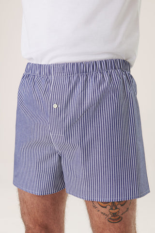 Cotton Boxers - Striped - Ink Blue