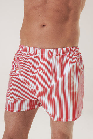 Cotton Boxers - Striped - Cherry Red