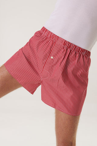 Cotton Boxers - Striped - Cherry Red