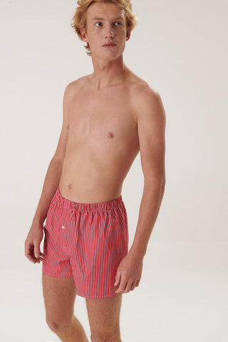 Cotton Boxers - Striped - Cherry Red