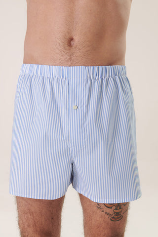 Cotton Boxers - Striped - Sky