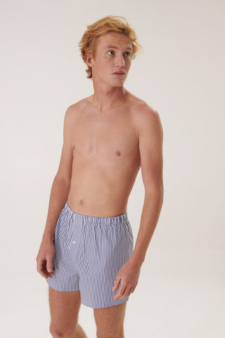 Cotton Boxers - Striped - Ink Blue