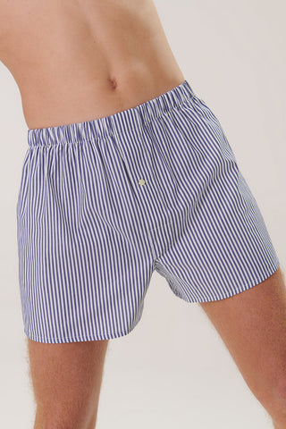 Cotton Boxers - Striped - Ink Blue