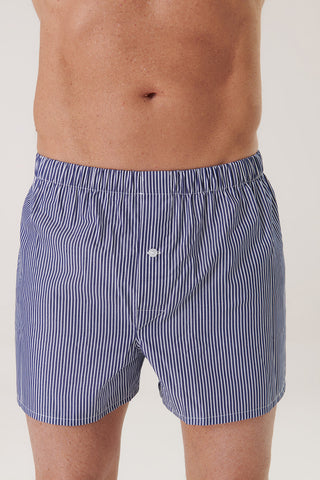 Cotton Boxers - Striped - Denim Blue