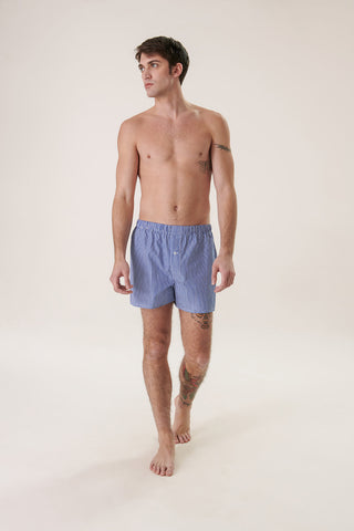 Cotton Boxers - Striped - Steel Blue