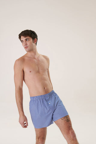 Cotton Boxers - Striped - Steel Blue