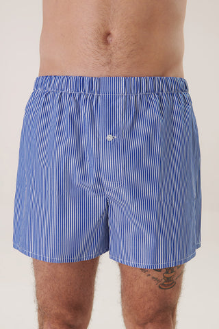 Cotton Boxers - Striped - Steel Blue