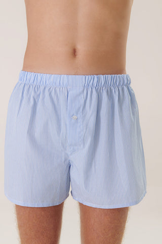 Cotton Boxers - Striped - Sky