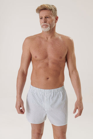 Cotton Boxers - Pinstriped - Forrest Green