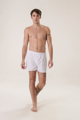 Cotton Boxers - Pinstriped - Cherry Red