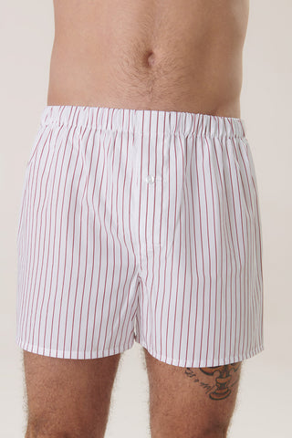 Cotton Boxers - Pinstriped - Cherry Red