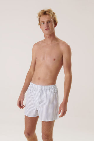 Cotton Boxers - Pinstriped - Ink Blue
