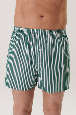 Cotton Boxers - Striped - Forest Green