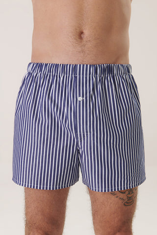 Cotton Boxers - Striped - Ink Blue