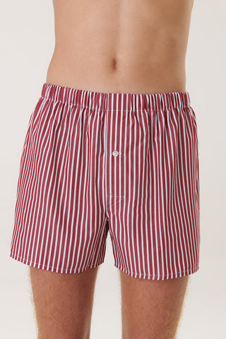 Cotton Boxers - Striped - Cherry Red