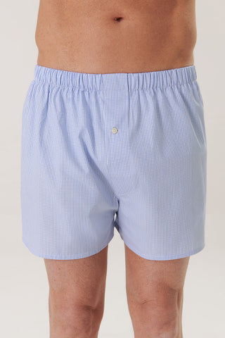 Cotton Boxers - Gingham - Sky