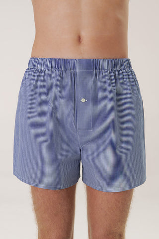 Cotton Boxers - Gingham - Ink Blue