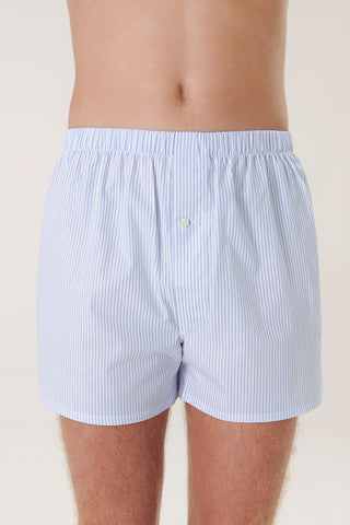 Cotton Boxers - Pinstriped - Sky