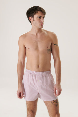 Cotton Boxers - Pinstriped - Raspberry Red