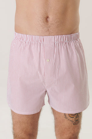 Cotton Boxers - Pinstriped - Raspberry Red
