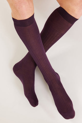 Fine Cotton Lisle Ribbed Socks - Over-the-Calf